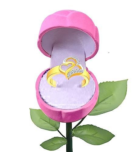     			Vighnaharta New Couple Heart CZ Gold- Plated Alloy Ring With PROSE Ring Box for Women and Girls - [VFJ1293ROSE-PINK-G14]