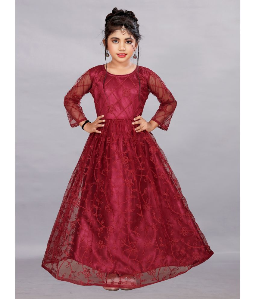     			Aika - Maroon Net Girls Gown ( Pack of 1 )