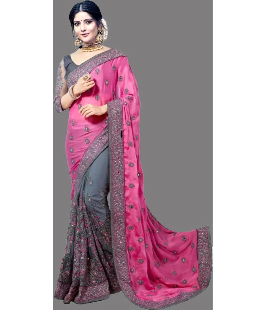     			Apnisha - Pink Silk Blend Saree With Blouse Piece ( Pack of 1 )
