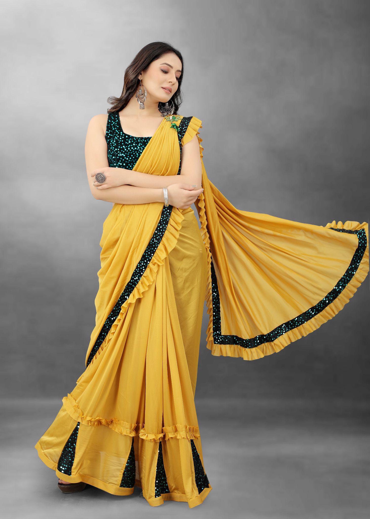     			Apnisha - Yellow Satin Saree With Blouse Piece ( Pack of 1 )