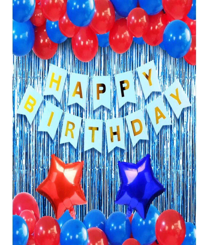     			Devdrishti Products Happy Birthday Boys- Blue Red Colour Birthday Balloons For Decoration (Set of 34)