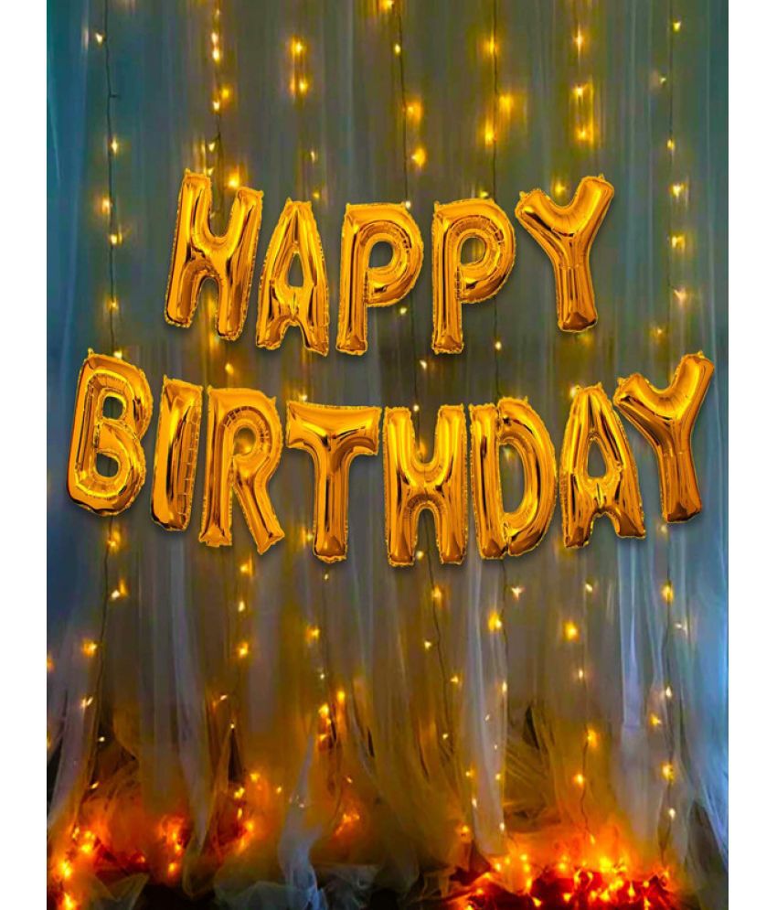     			Devdrishti Products Happy Birthday Decoration Golden Hbd Foil Balloon With Led Light Birthday (Set of 2)