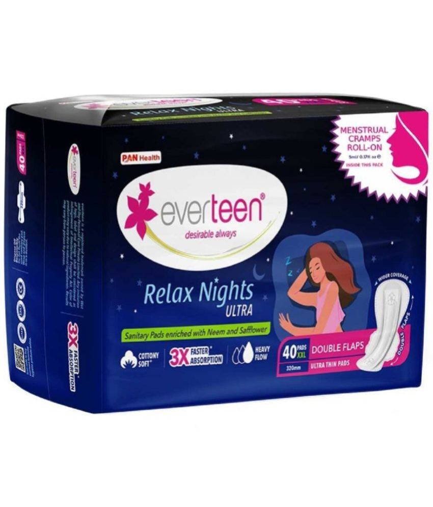     			Everteen XXL Relax Nights Ultra Thin 40 Sanitary Pads, 320 mm with Menstrual Cramps Roll-On Inside