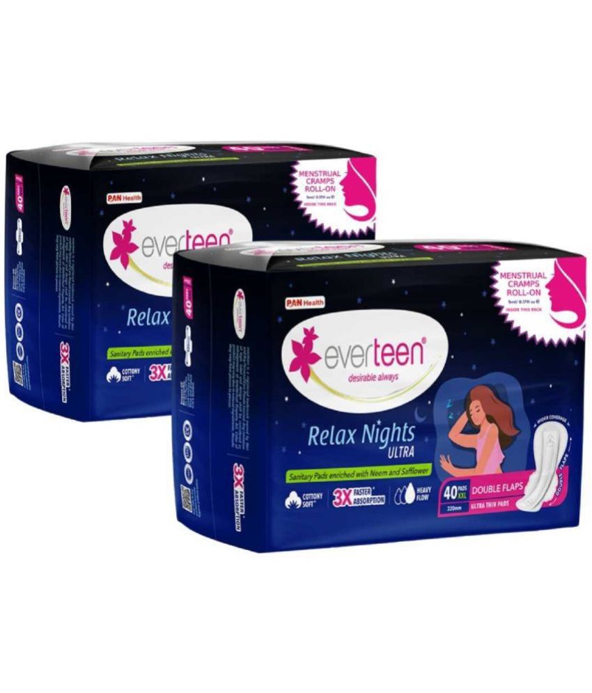     			Everteen XXL Relax Nights Ultra Thin 40 Sanitary Pads with Period Cramps Roll-On Inside (Pack of 2)