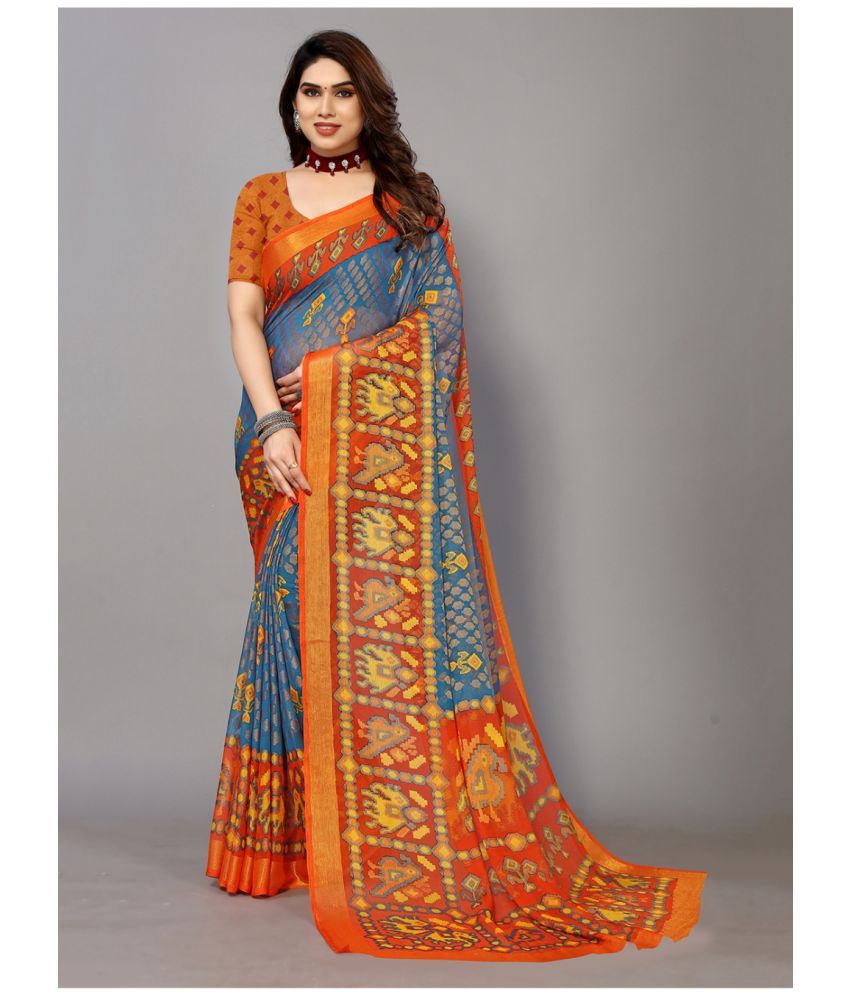     			FABMORA - Blue Brasso Saree With Blouse Piece ( Pack of 1 )