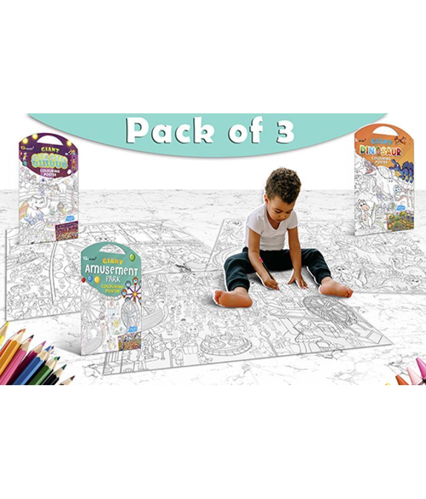     			GIANT CIRCUS COLOURING POSTER, GIANT DINOSAUR COLOURING POSTER and GIANT AMUSEMENT PARK COLOURING POSTER | Combo pack of 3 Posters I Giant Coloring Posters Jumbo Pack