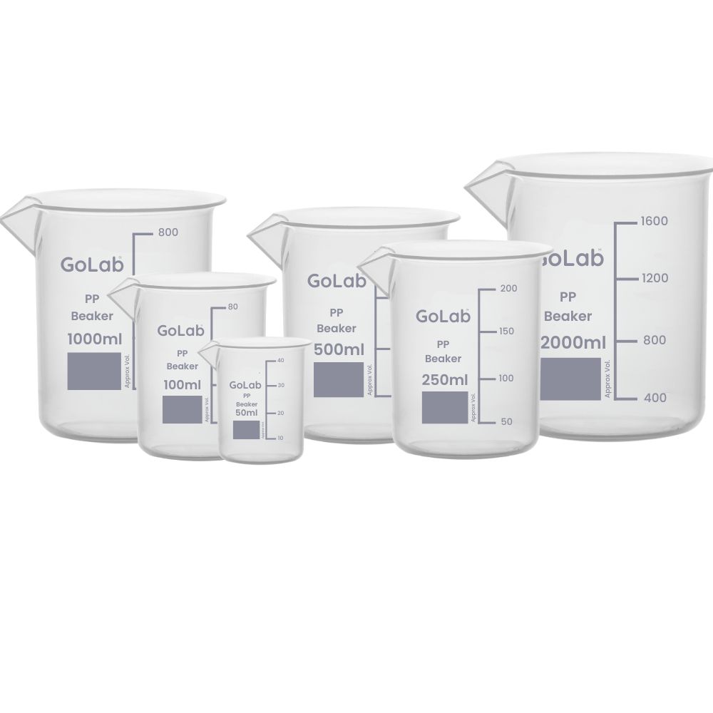     			GoLab Laboratory  Plastic Science Beaker /Measuring Cup Combo  50ml, 100ml, 250ml, 500ml, 1000ml, 2000ml with Graduation Marks and Spout ||Pack of-(6 Pcs.)