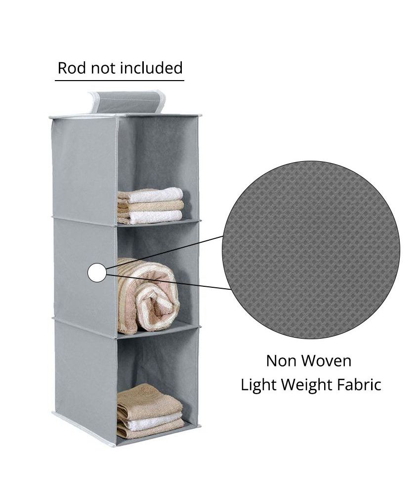     			HOMETALES Non-Woven 3 Shelf, Cloth Hanging Organizer,Grey (1U)