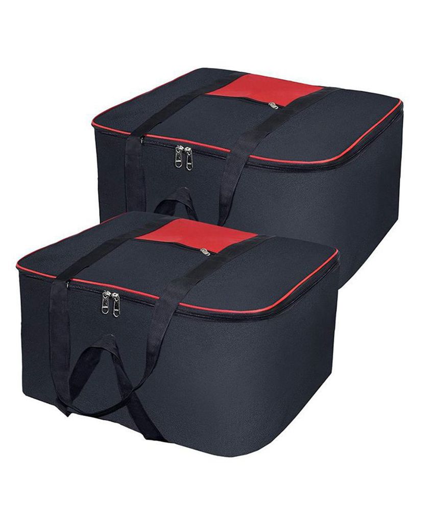     			HOMETALES Nylon Multi-Purpose Storage Bag/Clothing Storage Organiser with Zipper Closure & Strong Handle,Red (2U)