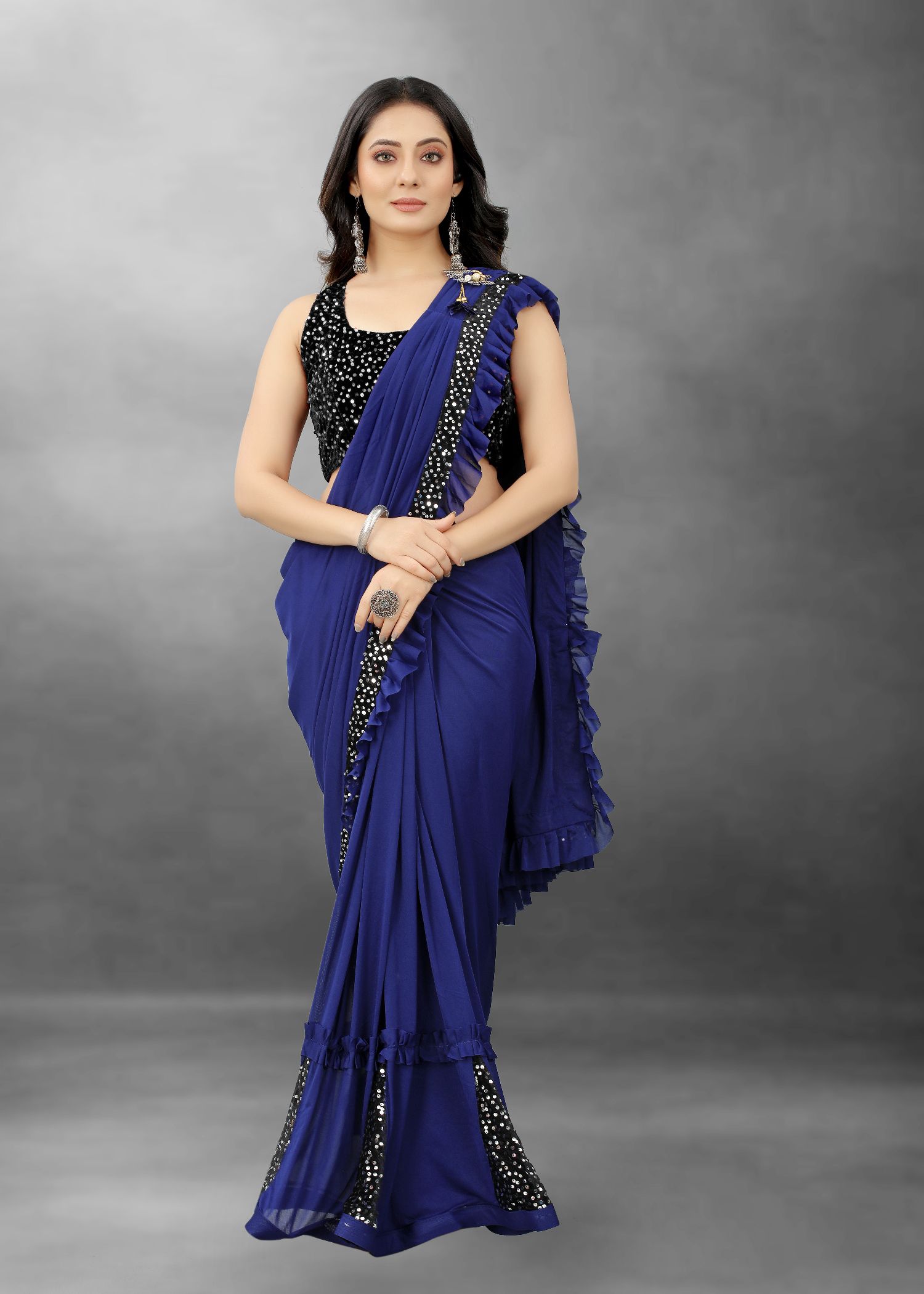     			JULEE - Blue Lycra Saree With Blouse Piece ( Pack of 1 )