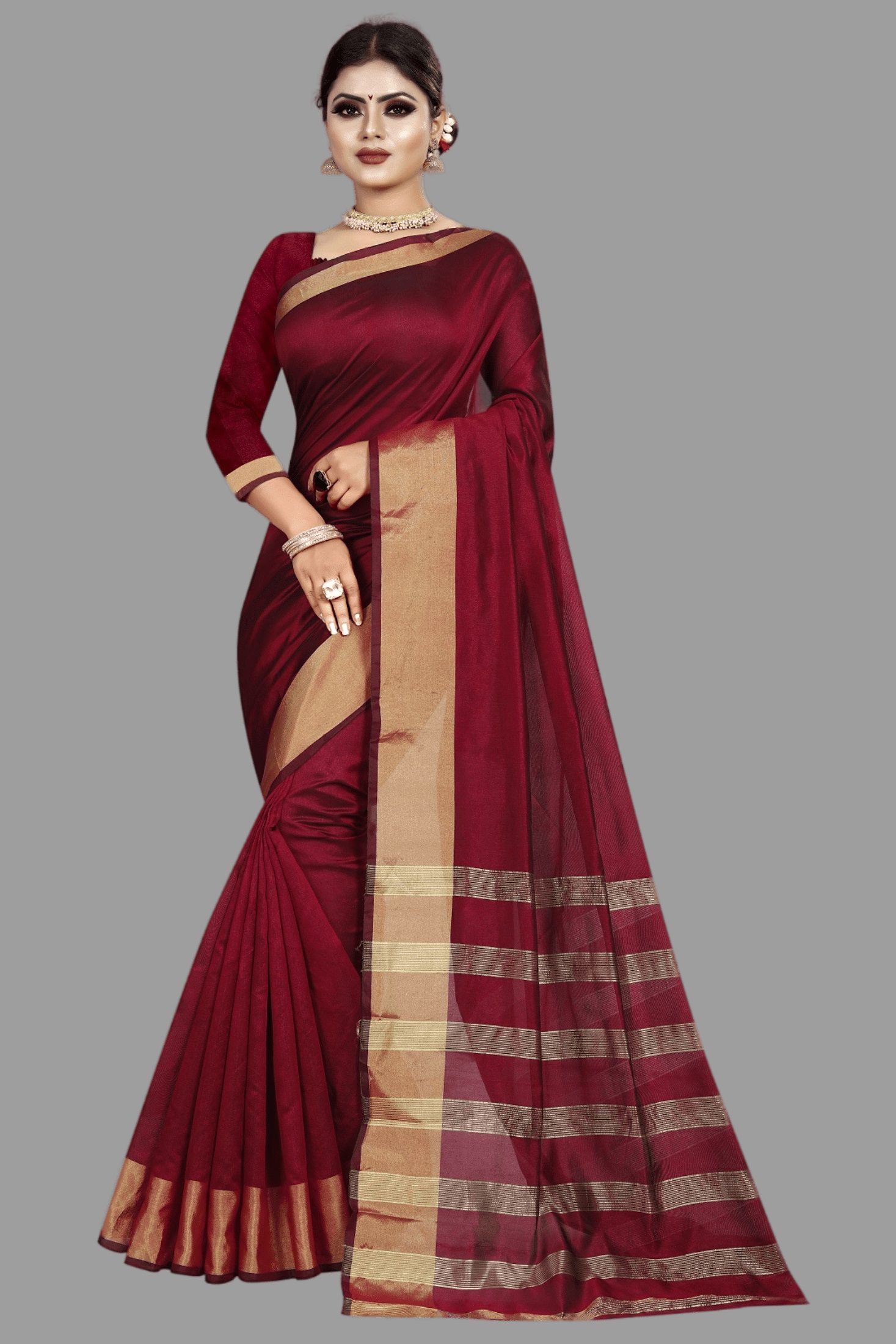     			JULEE - Maroon Cotton Saree With Blouse Piece ( Pack of 1 )