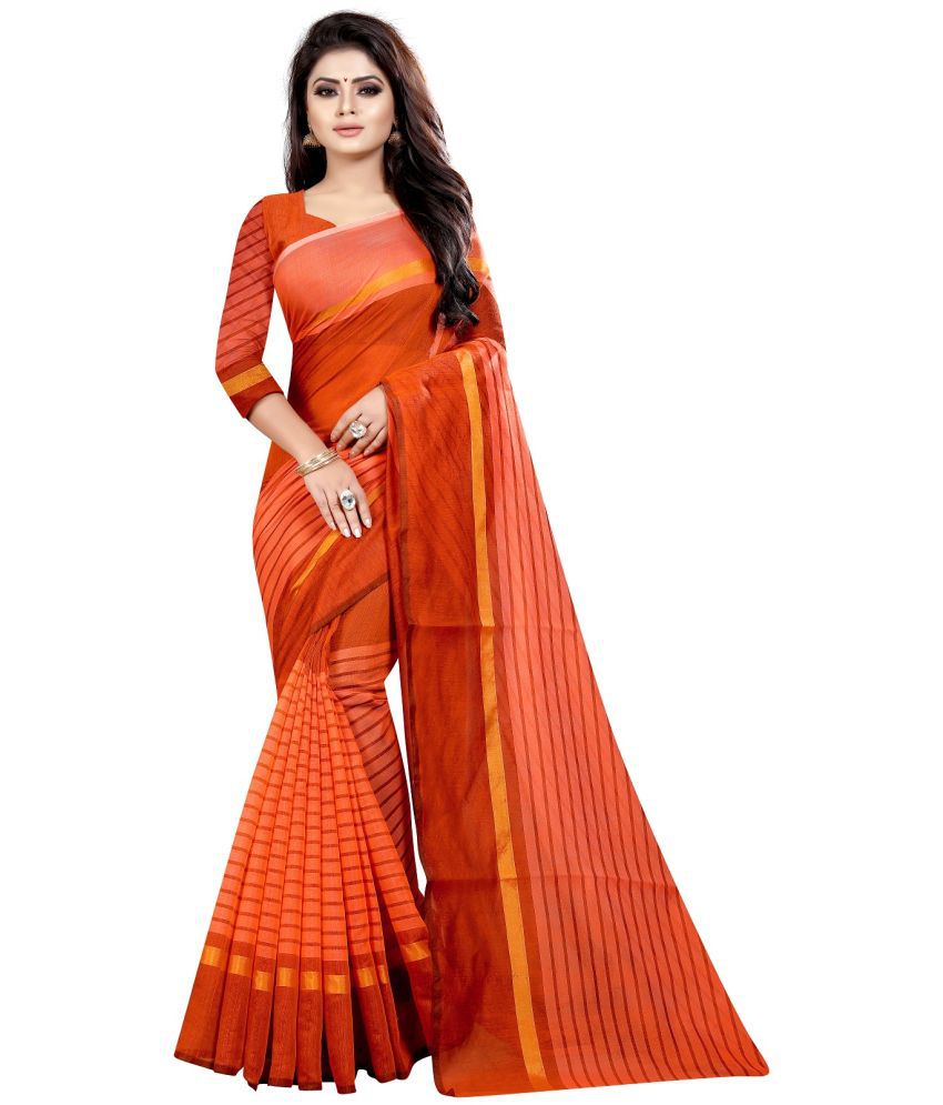     			JULEE - Orange Cotton Saree With Blouse Piece ( Pack of 1 )