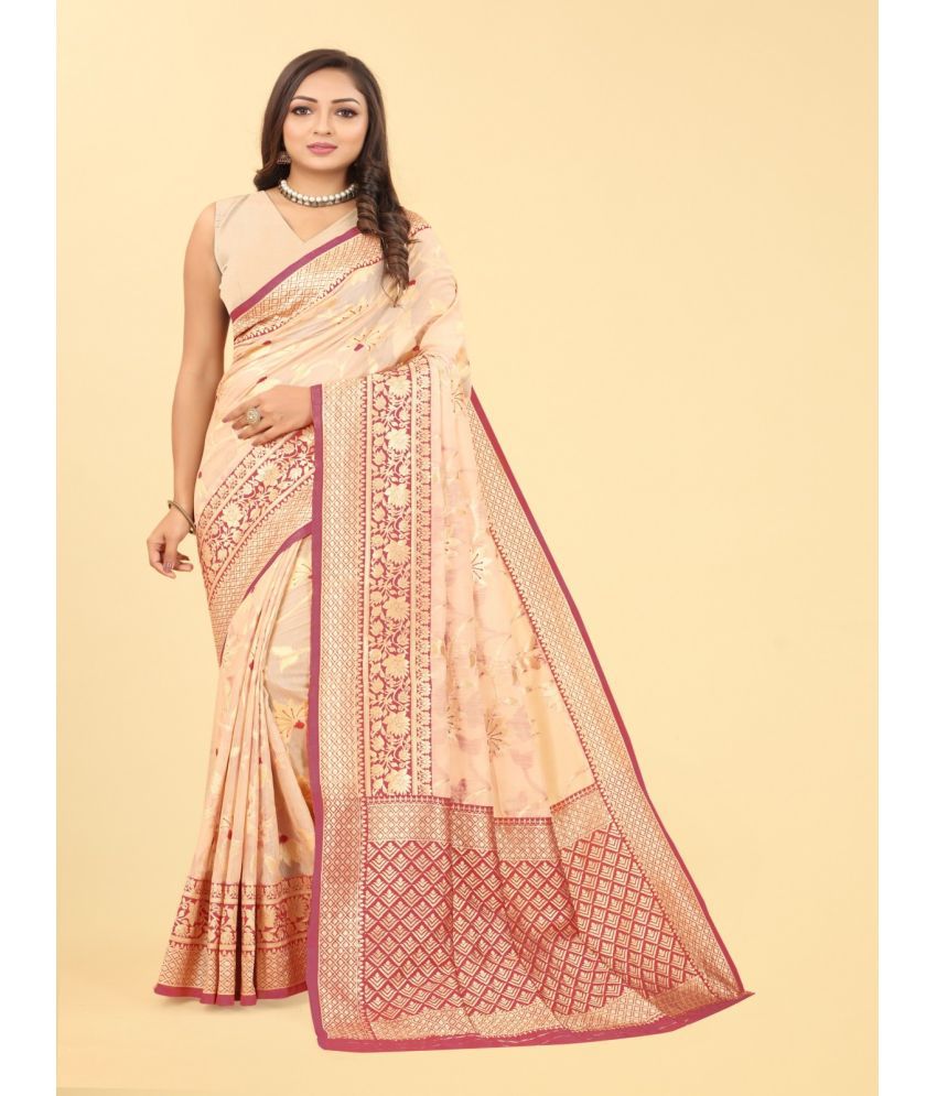     			NENCY FASHION - Beige Banarasi Silk Saree With Stitched Blouse ( Pack of 1 )