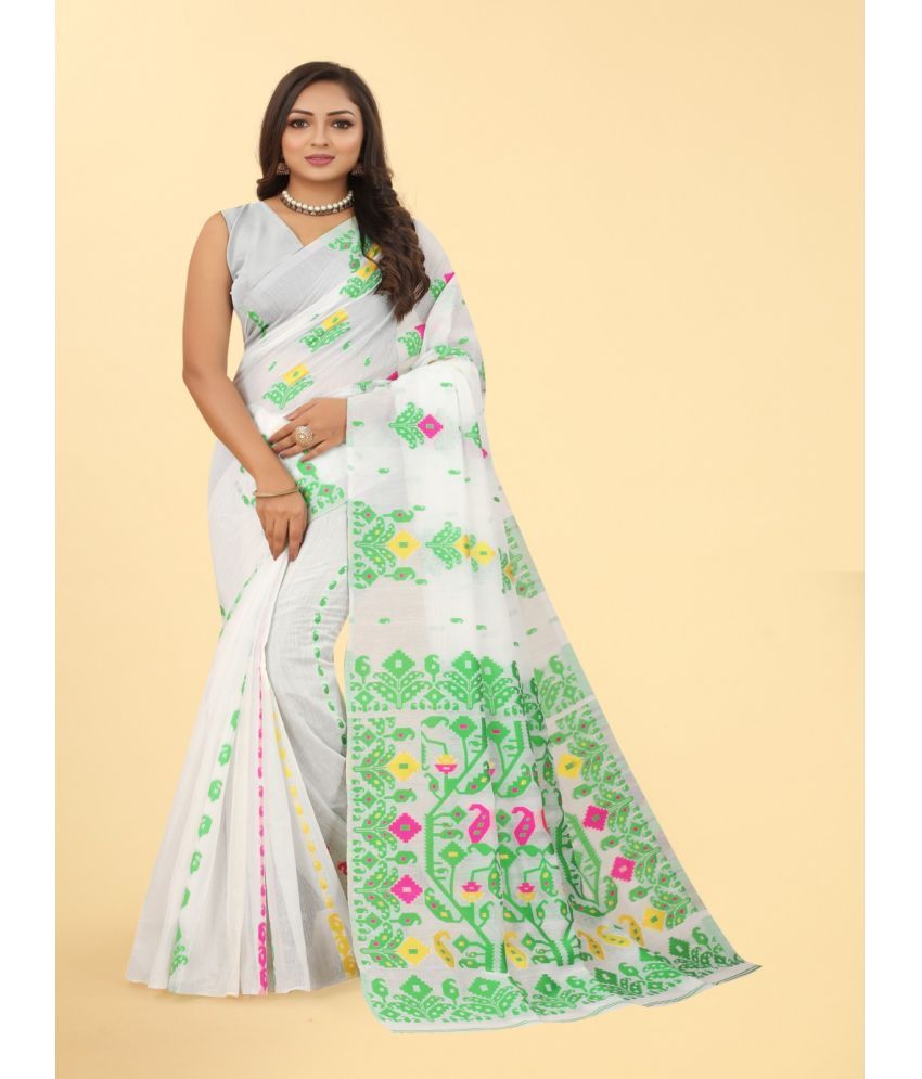     			NENCY FASHION - White Cotton Saree With Blouse Piece ( Pack of 1 )