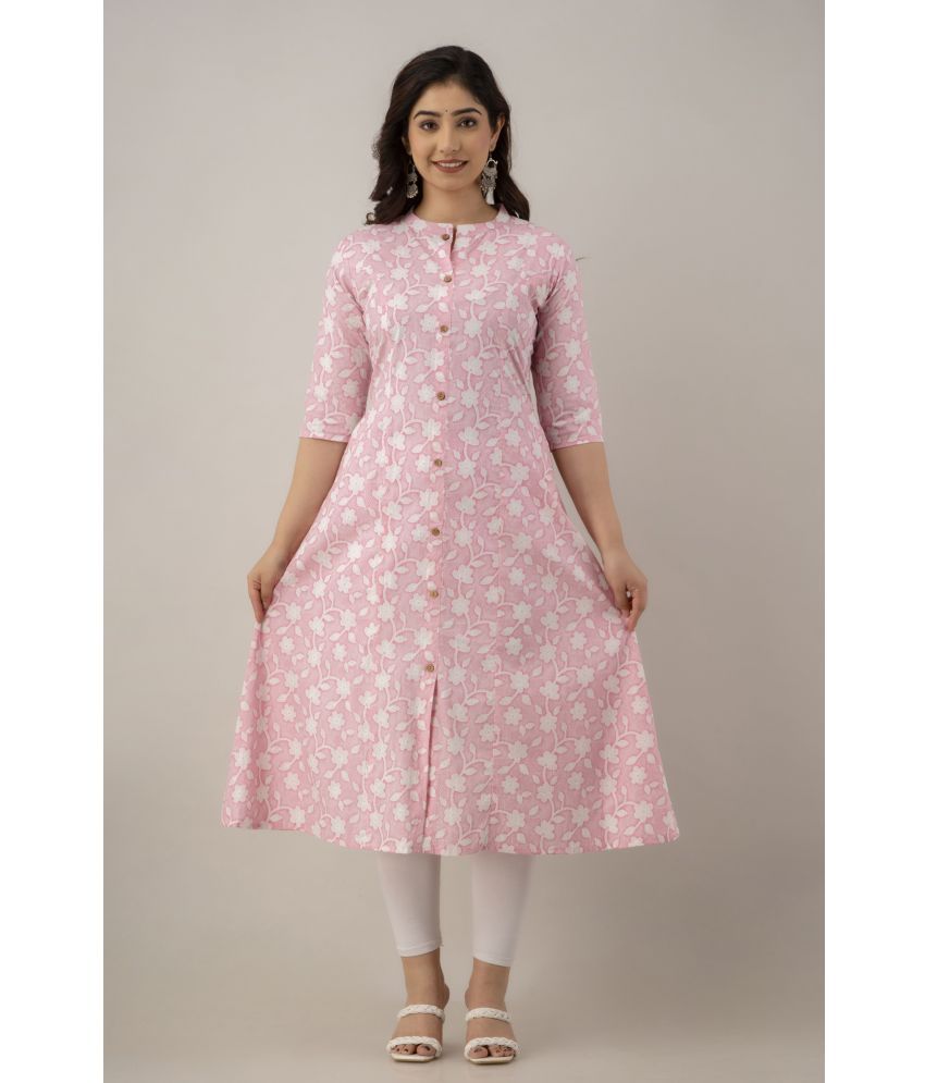     			SREEJAA - Pink Cotton Women's Front Slit Kurti ( Pack of 1 )