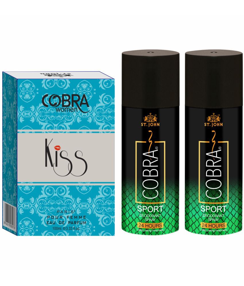     			St. John - Cobra Sports 150ml*2 & Kiss 100ml Deodorant Spray & Perfume for Unisex 400 ml ( Pack of 3 )