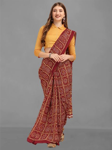    			Vichitro - Maroon Georgette Saree With Blouse Piece ( Pack of 1 )