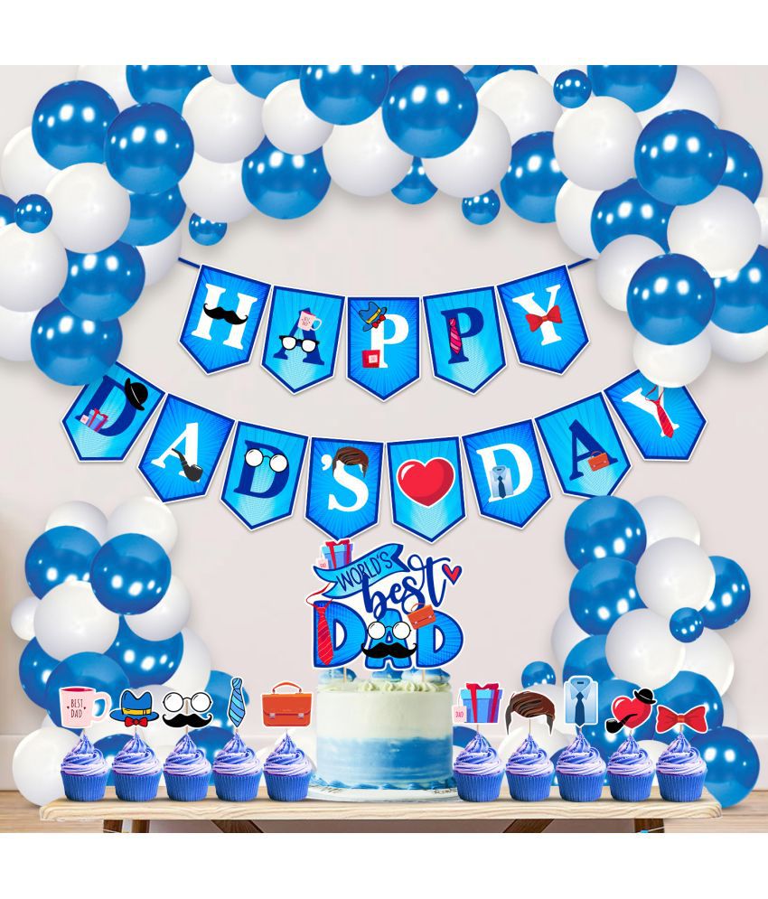     			Zyozi Fathers Day Decorations 37 PCS Happy Fathers Day Banner with Balloons,Cake Topper,Cupcake Topper Happy Fathers Day Decorations for Party for Father's Day Party