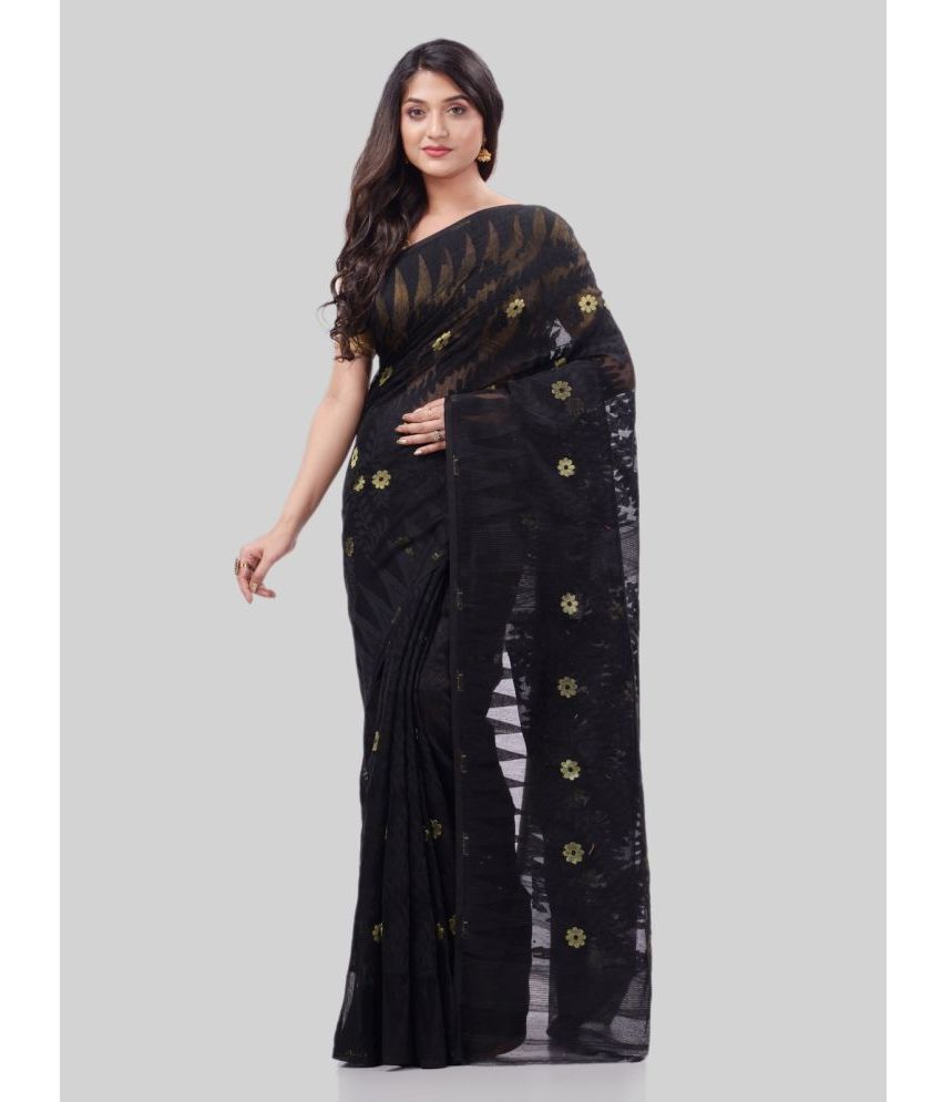     			Desh Bidesh - Black Cotton Saree Without Blouse Piece ( Pack of 1 )