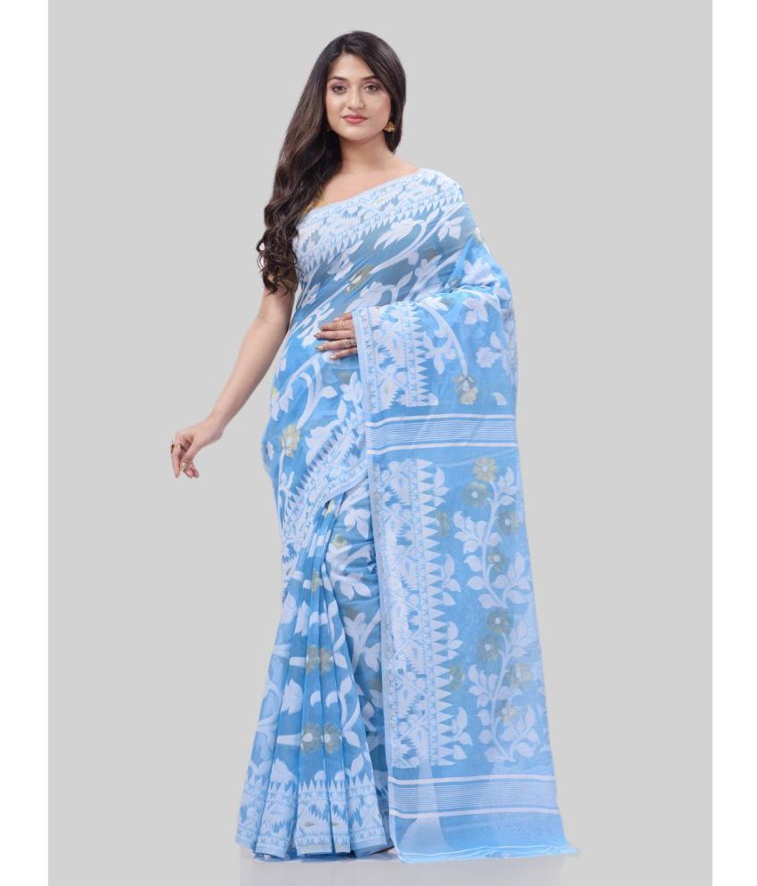     			Desh Bidesh - Light Blue Cotton Saree Without Blouse Piece ( Pack of 1 )