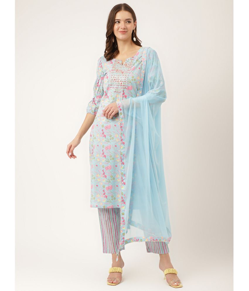     			Divena - Blue Straight Cotton Women's Stitched Salwar Suit ( Pack of 1 )