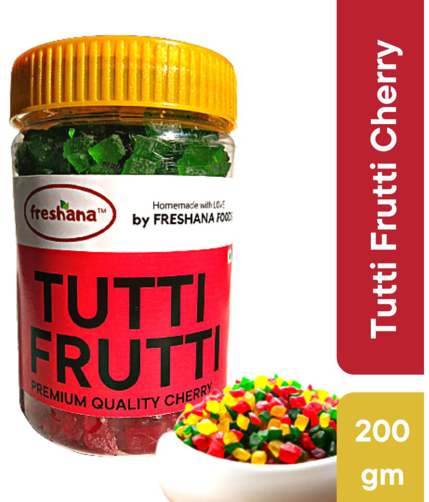     			Freshana Tutti Frutti Papaya Cherry, Multicolour, 200g Topping, icing for Cakes, Breads Jelly Beans Tricolour Cherry for Topping, icing of cakes, breads, cookies, Ice cream, custard, chocolates, muffins