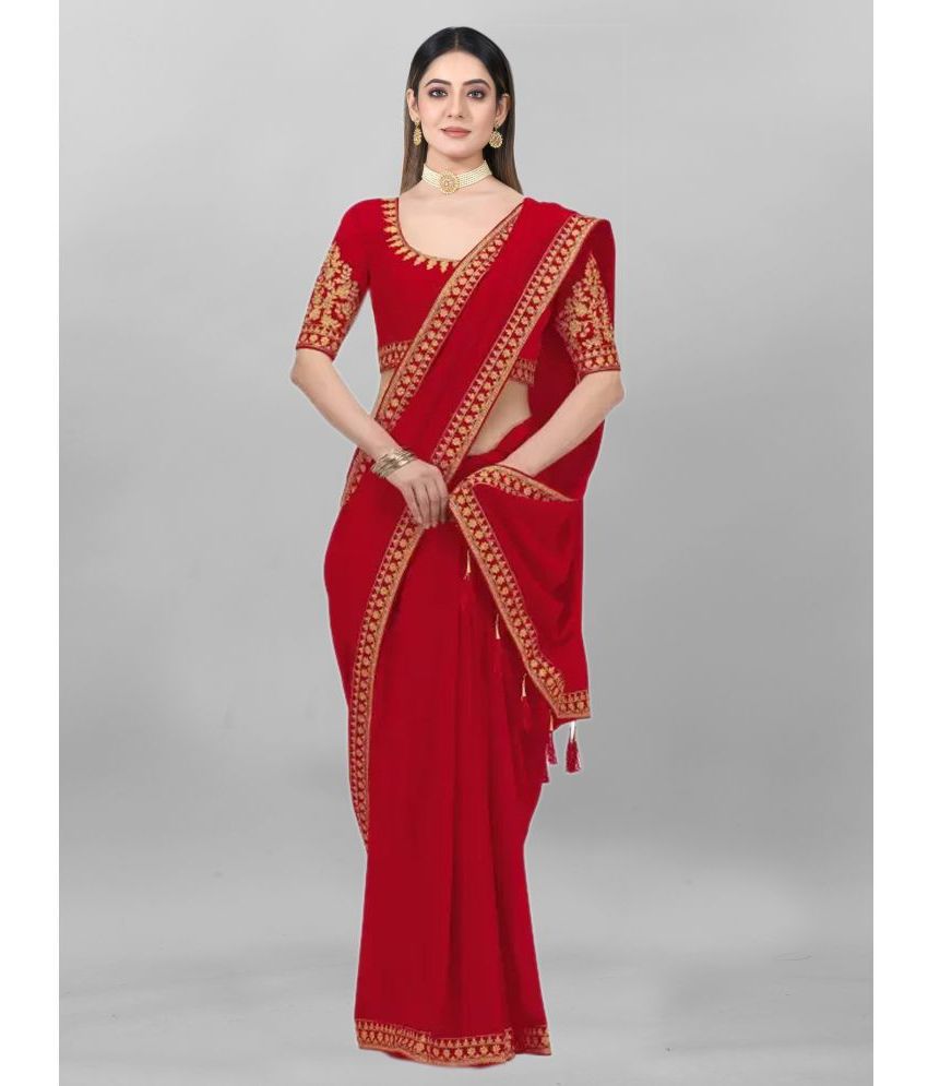     			Aika - Red Silk Saree With Blouse Piece ( Pack of 1 )