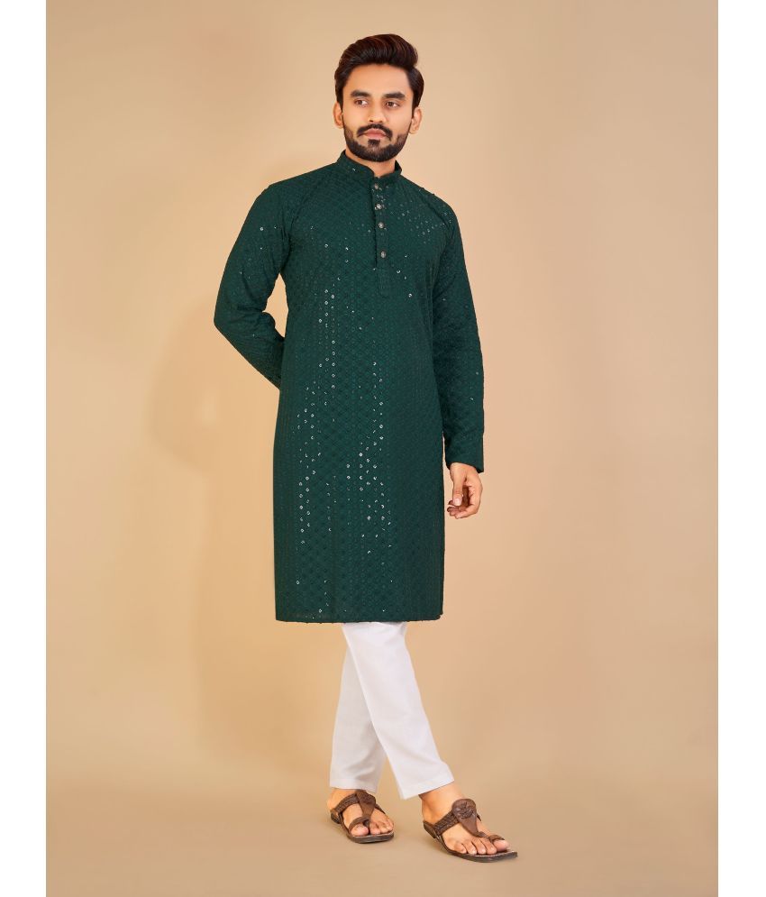     			Balaji's - Dark Green Cotton Regular Fit Men's Kurta Pyjama Set ( Pack of 1 )