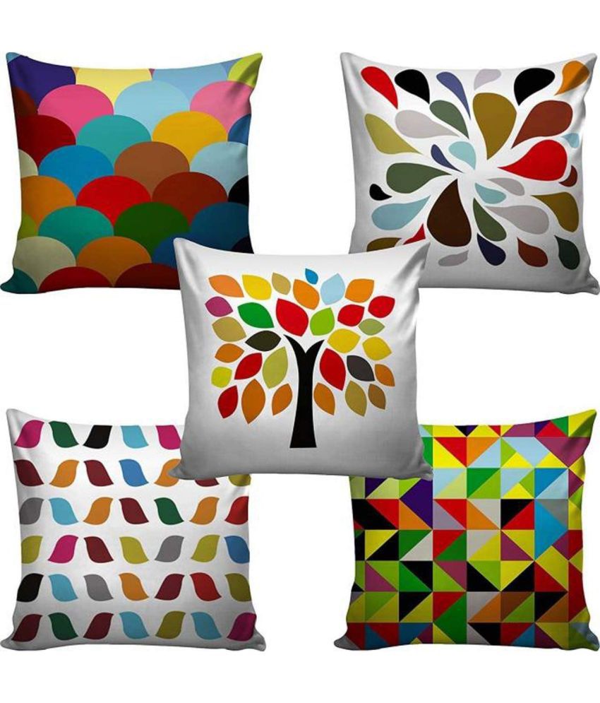     			Koli collections Set of 5 Jute Abstract Square Cushion Cover (40X40)cm - white