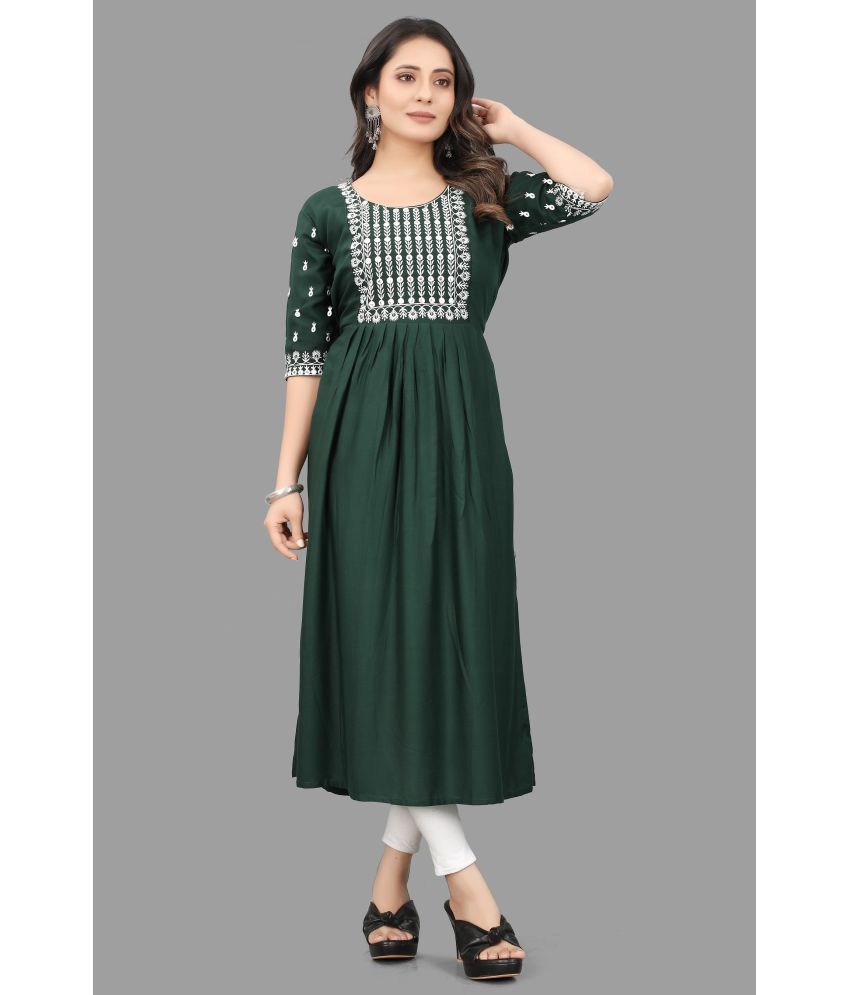     			QPEEZ - Green Rayon Women's Flared Kurti ( Pack of 1 )