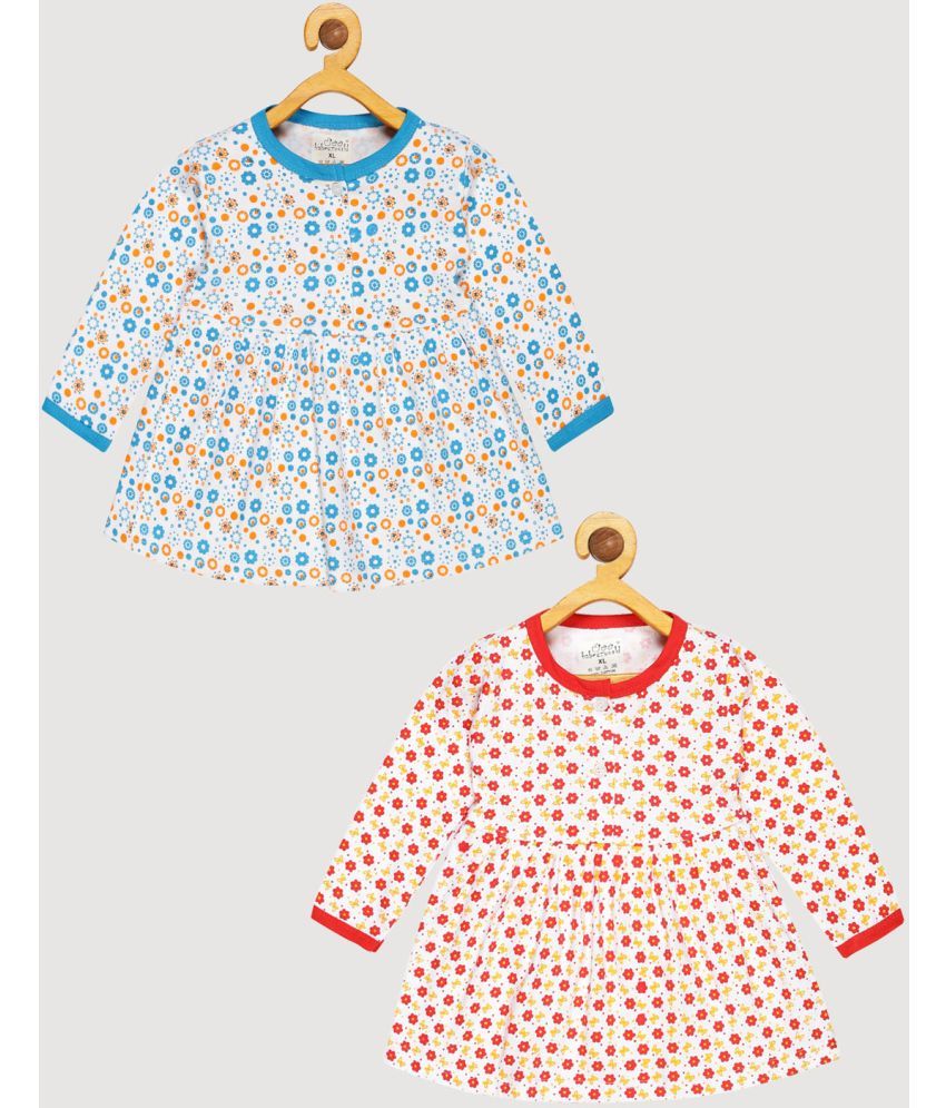     			Babeezworld - Red & Blue Cotton Baby Girl Frock ( Pack of 2 )