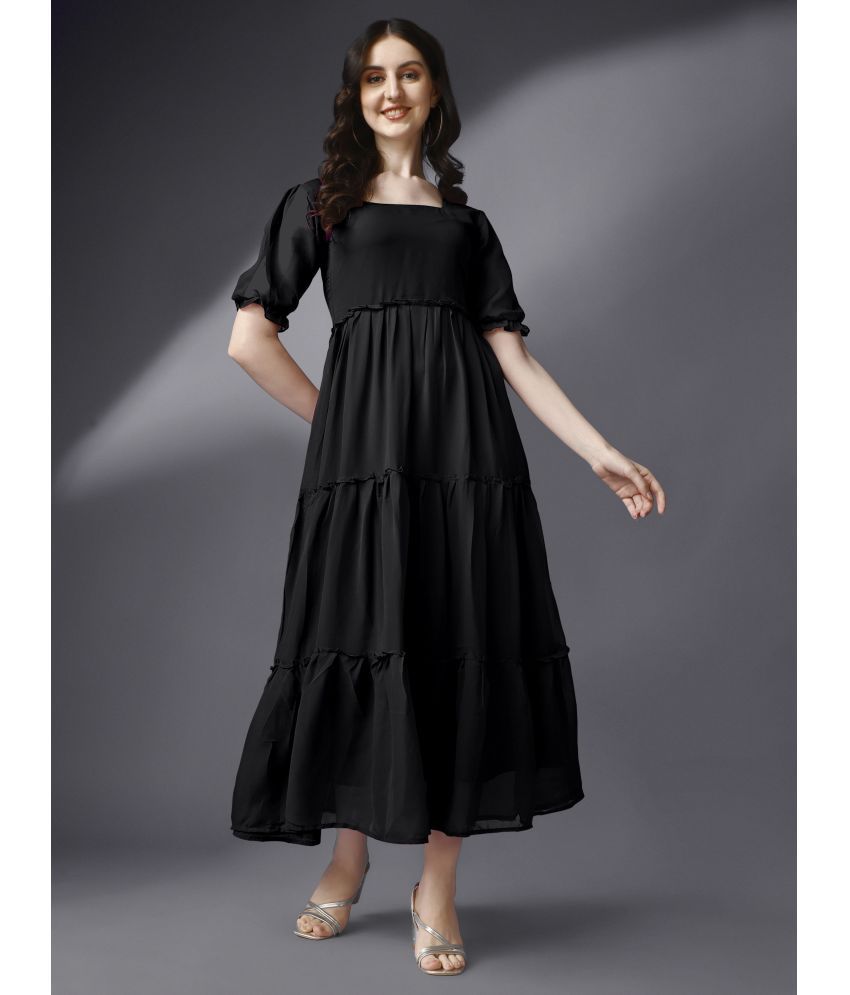     			Femvy - Black Georgette Women's Fit & Flare Dress ( Pack of 1 )