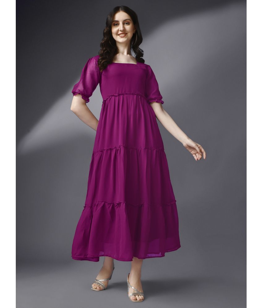     			Femvy - Magenta Georgette Women's Fit & Flare Dress ( Pack of 1 )