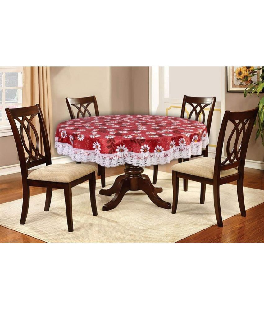     			HOMETALES Printed PVC 4 Seater Round Table Cover ( 152 x 152 ) cm Pack of 1 Maroon