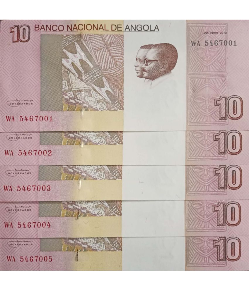     			Hop n Shop - Angola 10 Kwanzas Serial 5 Notes Gem UNC 5 Paper currency & Bank notes