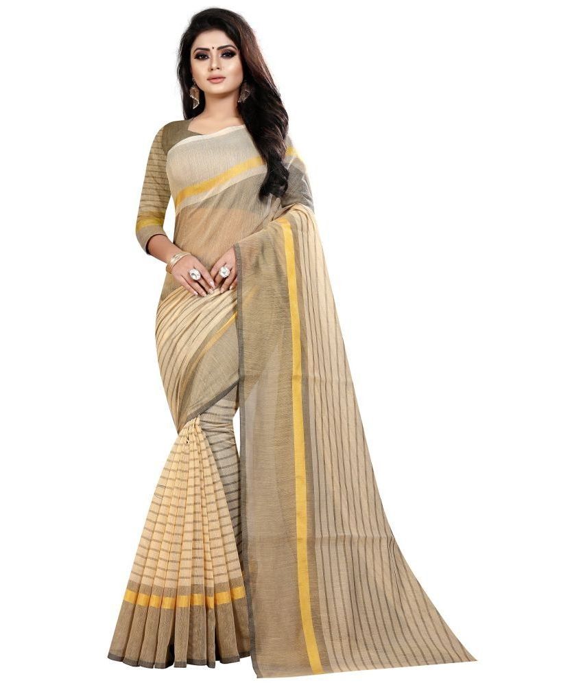     			JULEE - Cream Cotton Saree With Blouse Piece ( Pack of 1 )