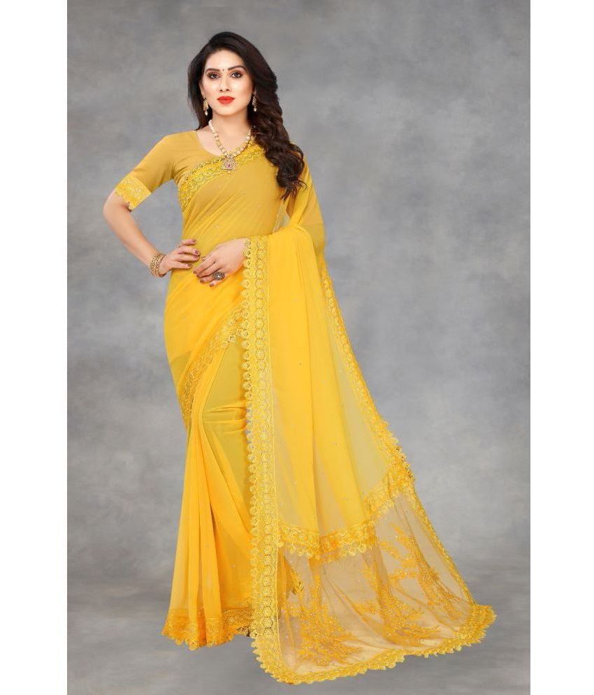     			JULEE - Yellow Georgette Saree With Blouse Piece ( Pack of 1 )