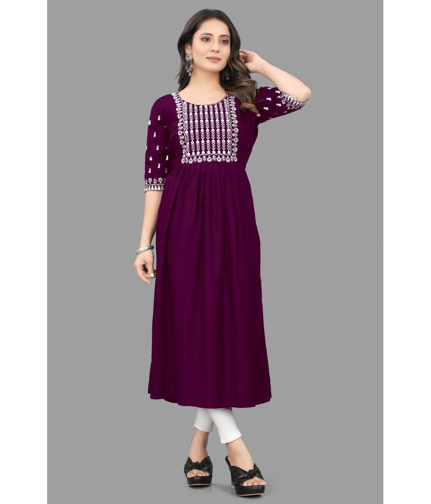     			QPEEZ - Purple Rayon Women's Flared Kurti ( Pack of 1 )