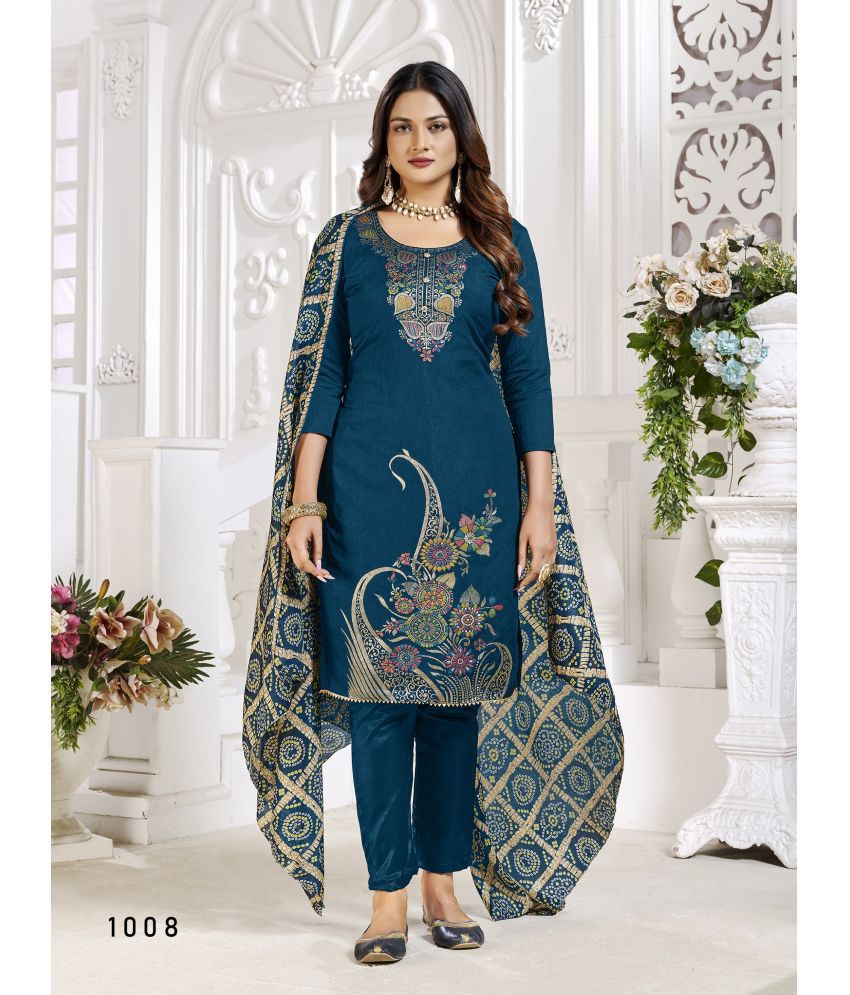     			Royal Palm - Unstitched Blue Jacquard Dress Material ( Pack of 1 )
