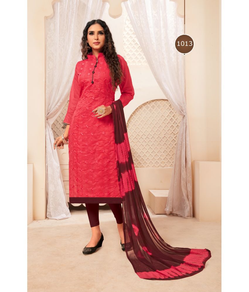     			Royal Palm - Unstitched Red Silk Blend Dress Material ( Pack of 1 )