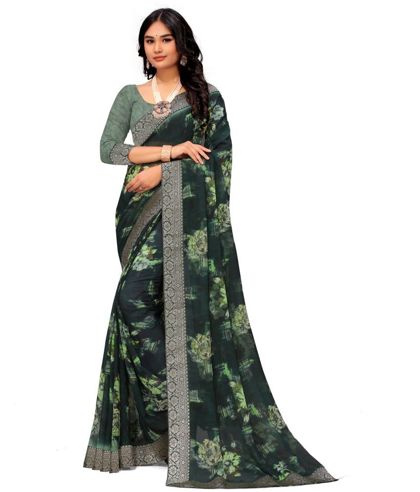     			Sanwariya Silks - Green Georgette Saree With Blouse Piece ( Pack of 1 )