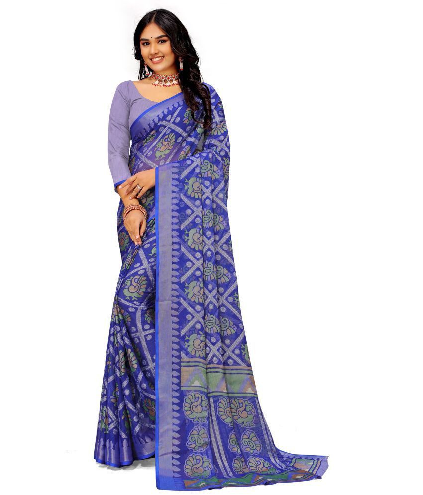     			Sitanjali Lifestyle - Blue Brasso Saree With Blouse Piece ( Pack of 1 )