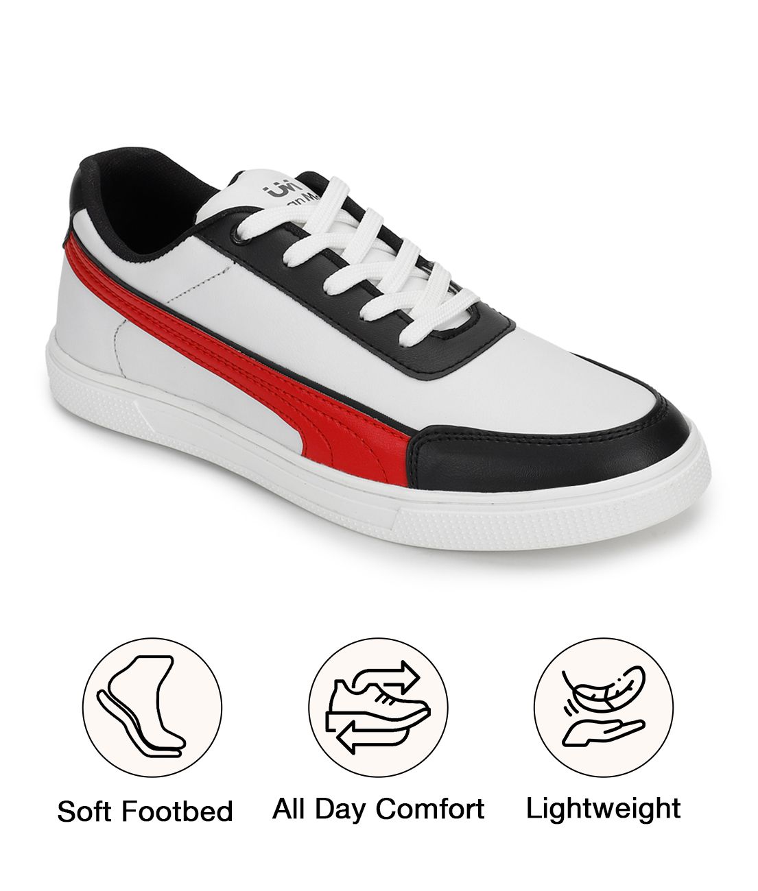     			UrbanMark Men Low Top With Red Stripe Casual Sneakers- White