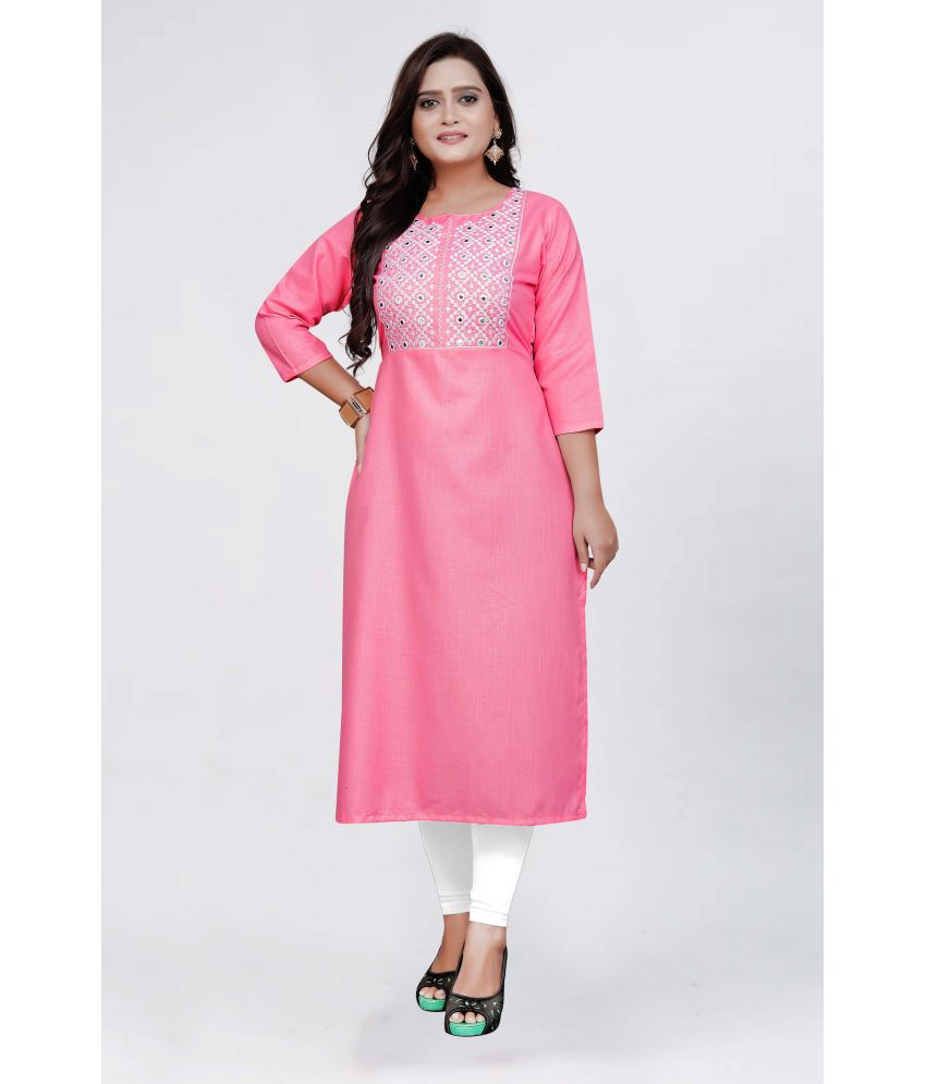     			Jiya Enterprise - Pink Cotton Blend Women's Straight Kurti ( Pack of 1 )