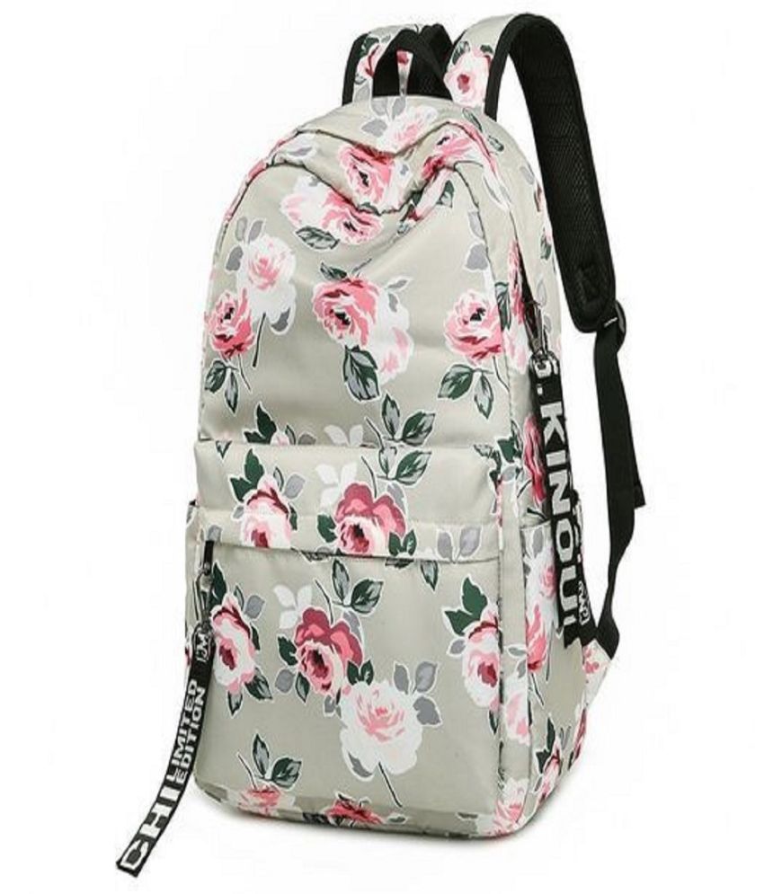     			Lychee Bags - Light Grey Canvas Backpack