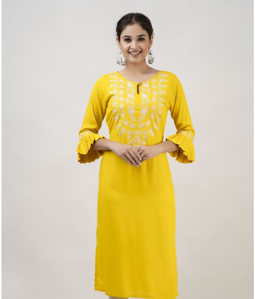     			MAUKA - Yellow Rayon Women's Straight Kurti ( Pack of 1 )