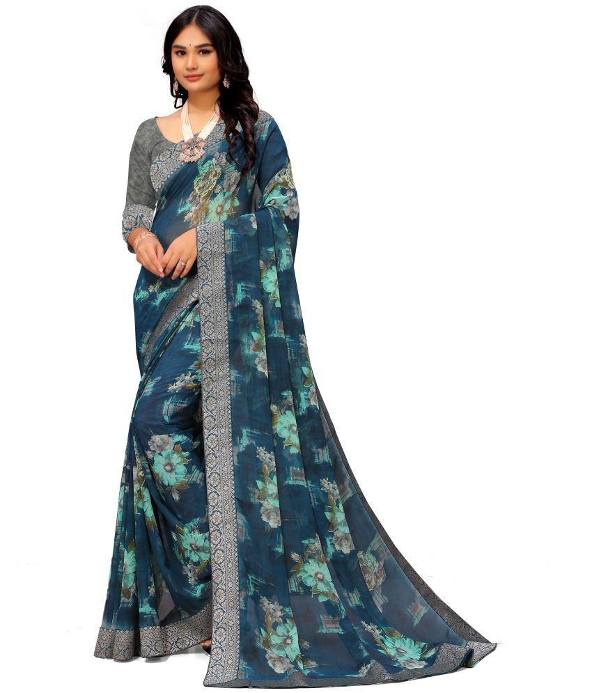     			Sanjana Silk - SkyBlue Georgette Saree With Blouse Piece ( Pack of 1 )