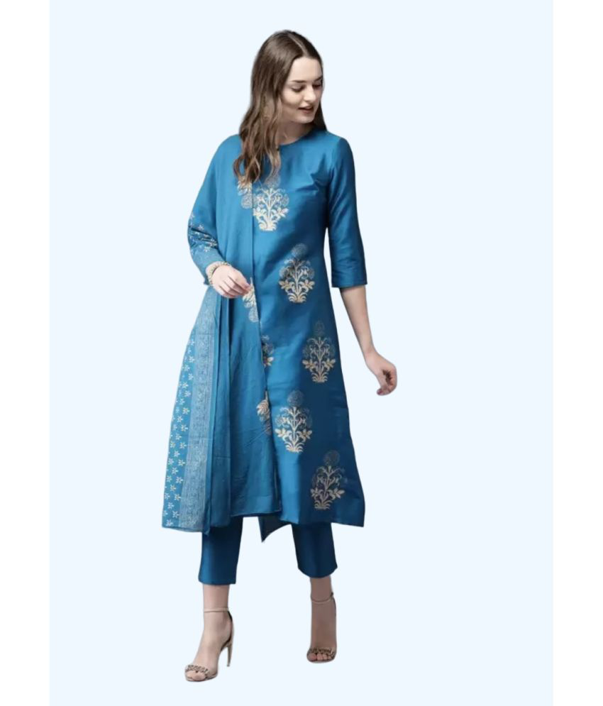     			TUNIYA - Blue Anarkali Rayon Women's Stitched Salwar Suit ( Pack of 1 )