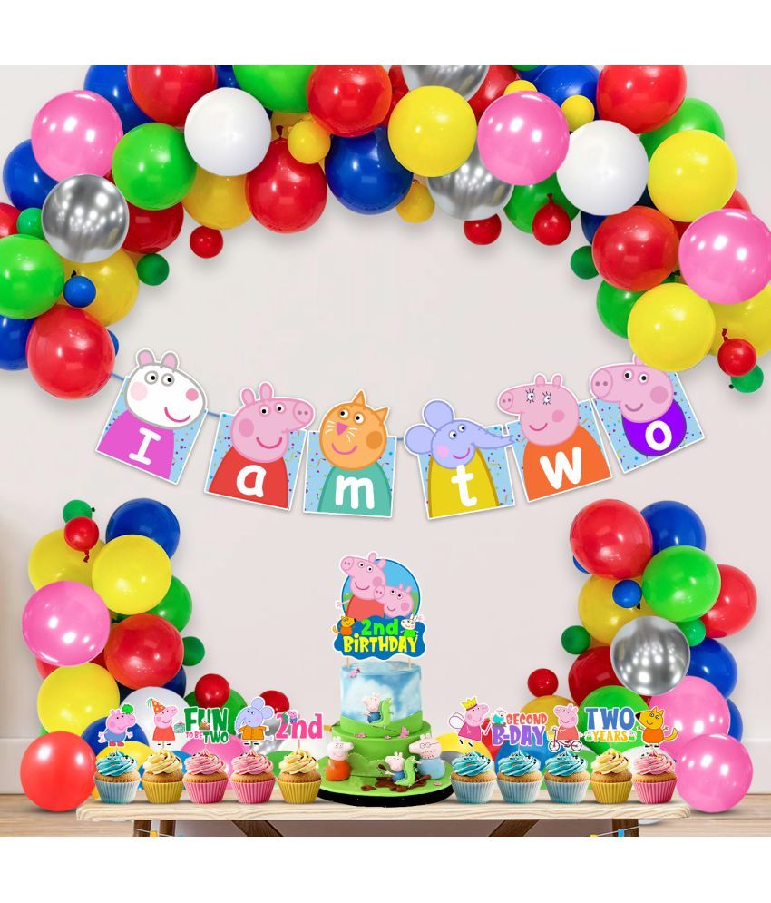     			Zyozi Peppa Pig 2nd Birthday Party Decorations Combo Include Happy Birthday Banner,Pepaa Pig Cake Topper, Multicolor Balloons, Cupcake Toppers, Pig Party Supplies for Kids (Pack of 37)