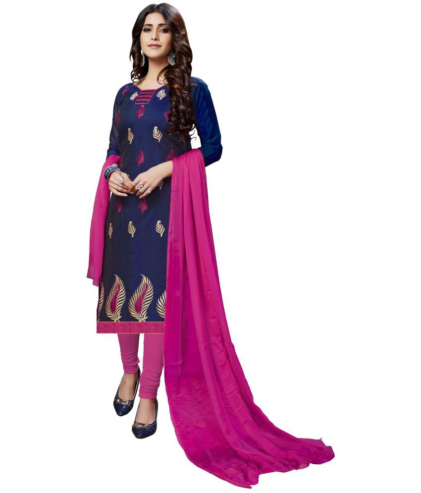     			Aika - Unstitched Blue Chanderi Dress Material ( Pack of 1 )